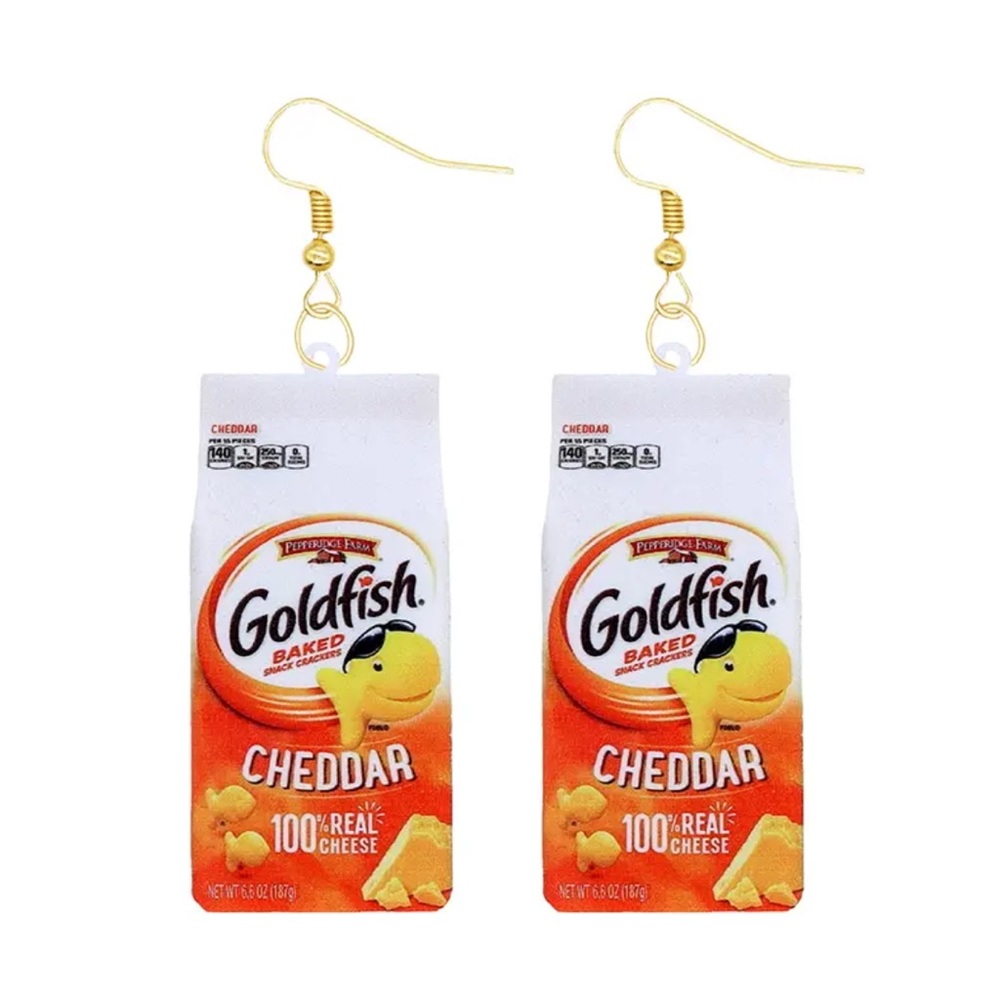 Handmade Mini Goldfish Cracker Dangle Earrings